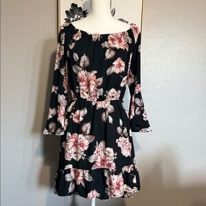 Xhilaration Black and Pink Floral Long Sleeve Dress